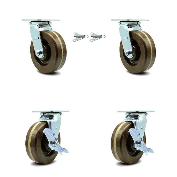 Service Caster 6 Inch High Temp Phenolic Caster Set with Roller Bearings 2 Swivel Lock 2 Brake SCC-30CS620-PHRHT-BSL-2-TLB-2 - main